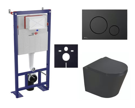 Viseći WC set SAT Infinitio s crnom WC daskom soft Close, modulom pro za predzidnu ugradnju i crnom tipkom