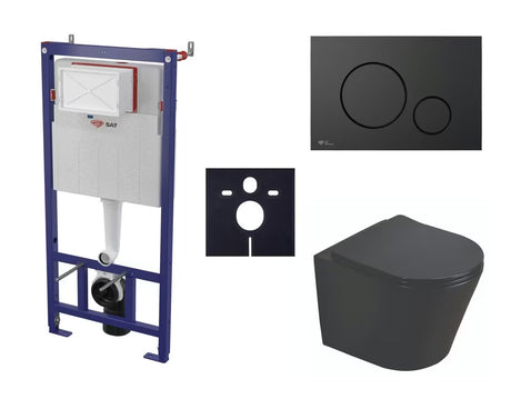 Viseći WC set SAT Infinitio s predzidnim modulom, crnom tipkom za ispiranje i sjedalom soft Close