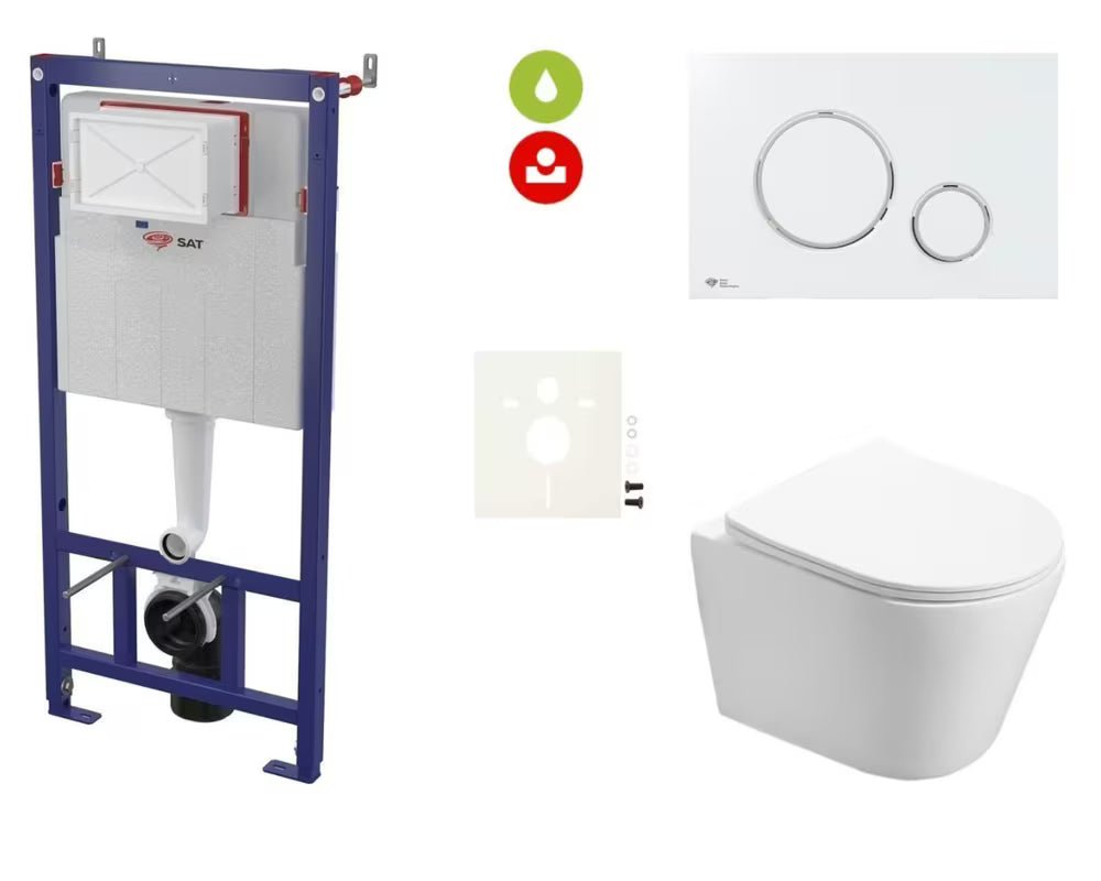 Viseći WC set SAT Infinitio s ugradbenim modulom za lagane zidove i tipkom za ispiranje