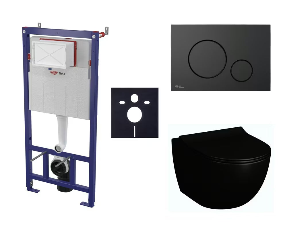 Viseći podžbukni WC školjke set SAT Infinitio s modulom, tipkom i WC školjke WC školjkom s wc daskom soft Close