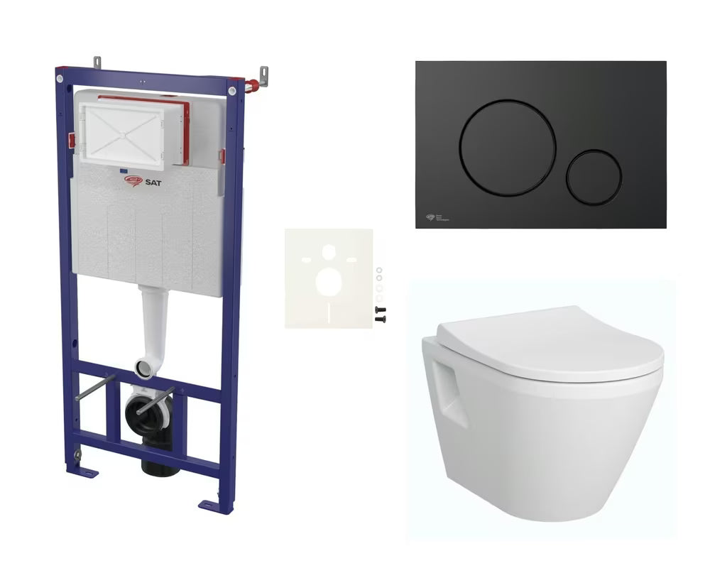 Viseći WC set vitra Integra s vodokotlićem SAT, Duroplast WC daskom i tipkom u mat crnoj boji