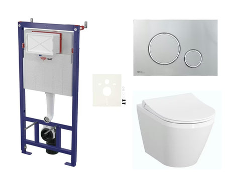 Viseći WC set vitra Integra s instalacijskim modulom, vodokotlićem SAT i sjedalom soft Close u bijeloj boji.