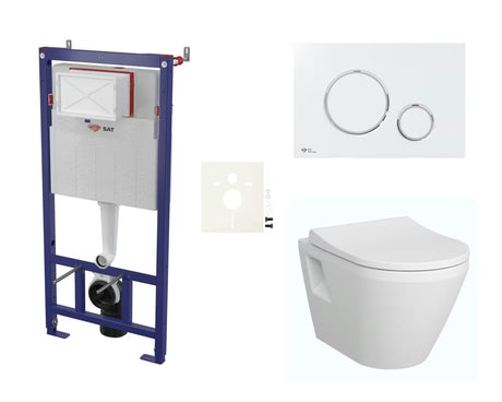 Viseći WC set Vitra Integra s vodokotlićem SAT, duroplast sjedalom soft Close i bijelom sjajnom tipkom.