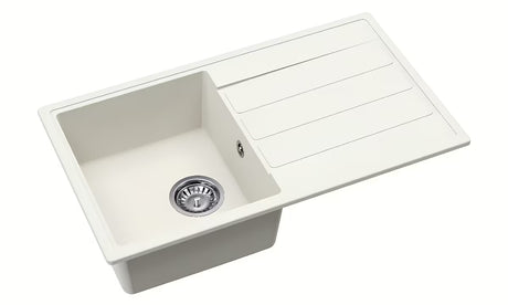 Bijeli granitni kuhinjski jednostruki sudoper s ocjeđivačem SAT pro montaža na radnu ploču