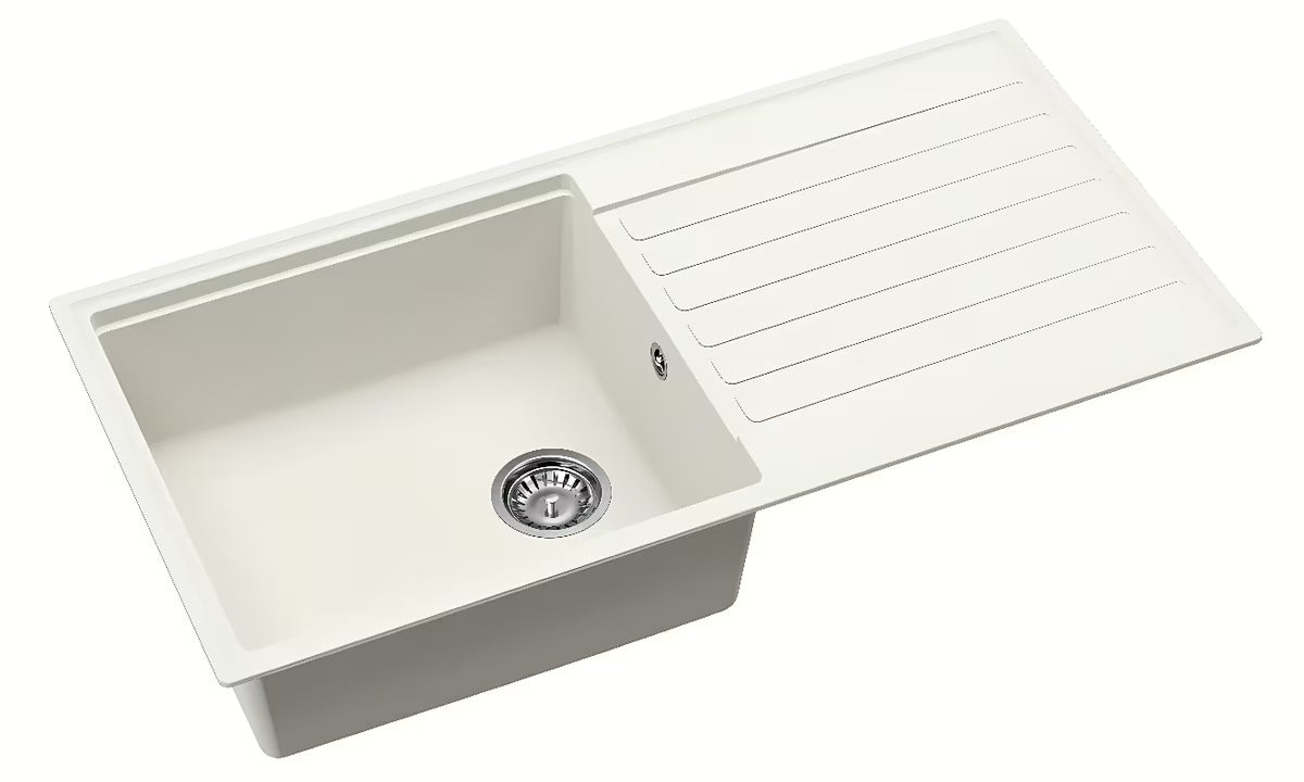 Bijeli granitni sudoper  SAT s ocjeđivačem pro montaža na radnu ploču