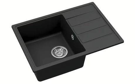 Crni granitni sudoper  SAT s ocjeđivačem, montaža na radnu ploču, 62x44 cm.