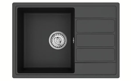 Crni granitni sudoper  SAT s ocjeđivačem, montaža na radnu ploču, 62x44 cm.