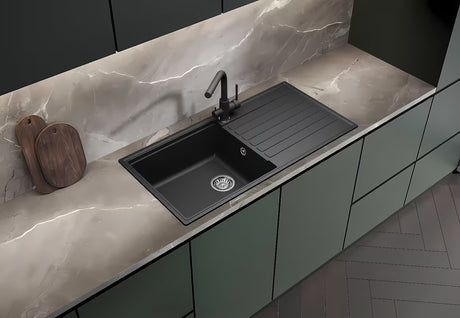 Crni granitni sudoper  SAT s ocjeđivačem pro montaža na radnu ploču