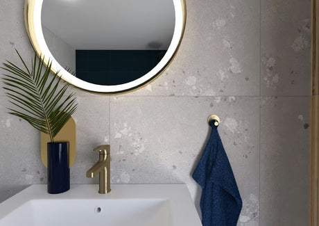 Okruglo LED ogledalo SAT u zlatnoj boji, promjera 60 cm, sa senzorom i sa zaštitom IP44.