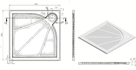 Bijela kvadratna tuš kada SAT Limcc 80x80 cm od lijevanog mramora s pokrivenim kutnim odvodom
