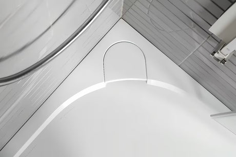 Bijela pravokutna tuš kada SAT Limcc 100x80 cm od lijevanog mramora s protukliznim dnom i pokrivenim kutnim odvodom.