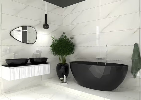 Samostojeći  crna kada SAT Meda od lijevanog mramora u lijevoj i desnoj izvedbi.