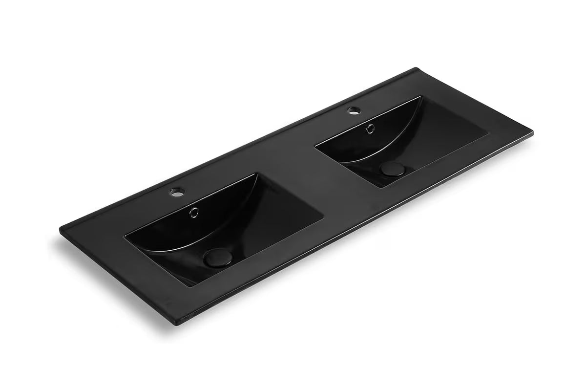 Crni keramički namještajni dvostruki umivaonik SAT Modena 121x46 cm s dva otvora pro za slavine