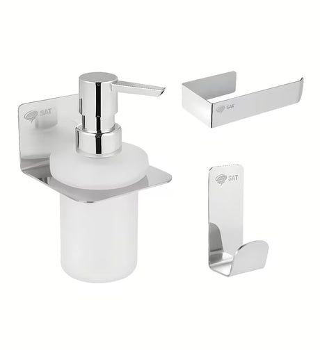 Kromirana set kupaonskih dodataka SAT Mood s kukicom, dozatorom za sapun i držačem toaletnog papira.