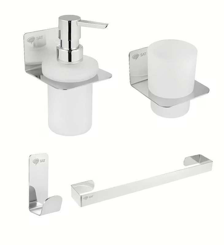 Set kupaonskih dodataka SAT Mood u modernom, ujednačenom dizajnu pro usklađenu kupaonicu.