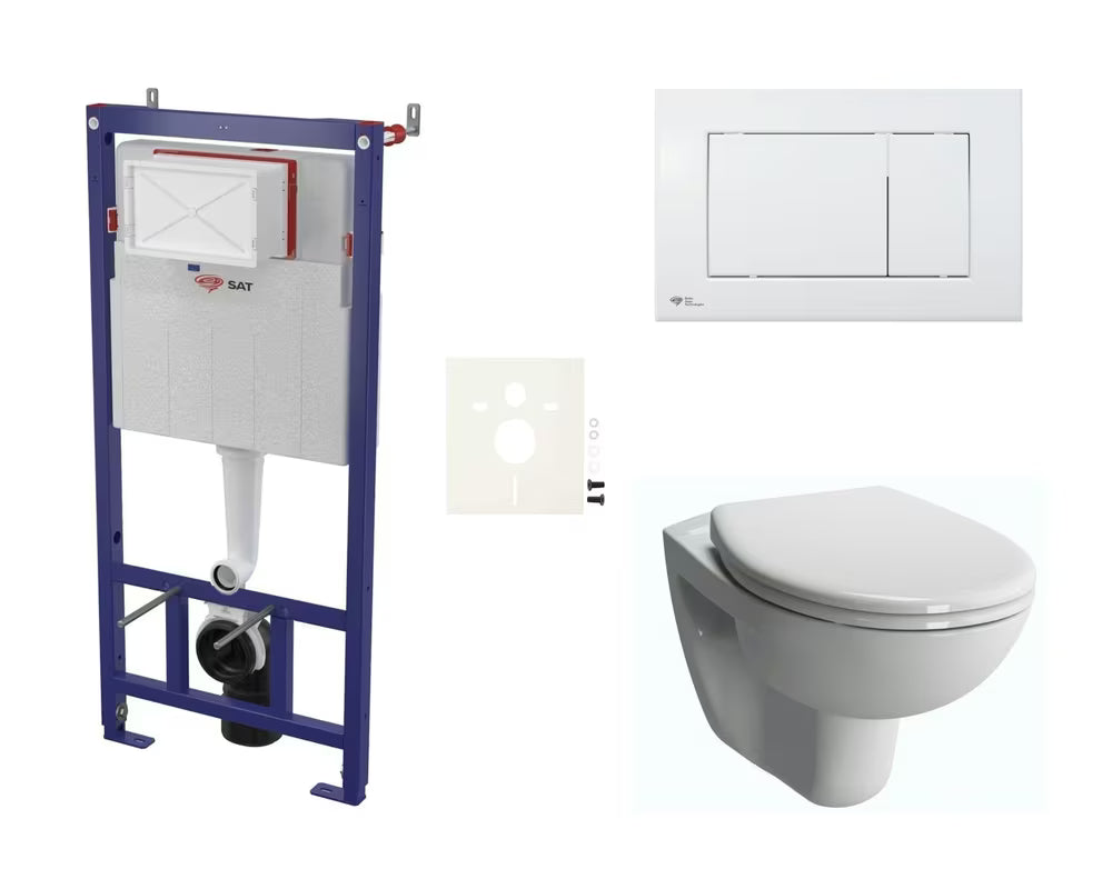 Viseći WC set vitra Normus u sjajnoj bijeloj boji s predzidnim modulom i sjedalom soft Close