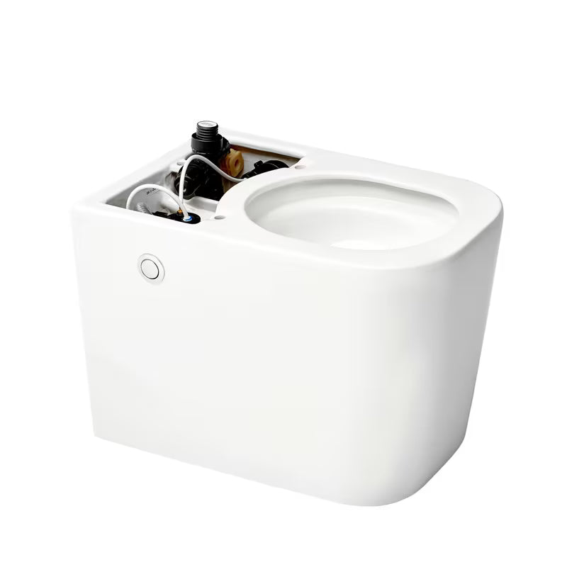 Stojeća WC Školjka SAT optimflush u bijeloj boji s integriranim vodokotlićem i bočnom pneumatskom tipkom za ispiranje.