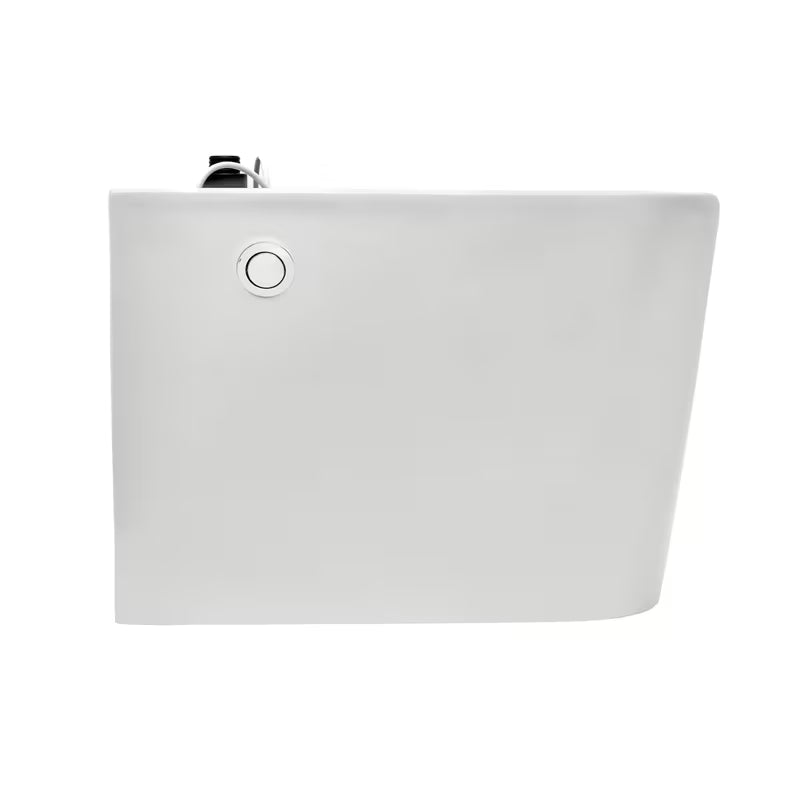 Stojeća WC Školjka SAT optimflush u bijeloj boji s integriranim vodokotlićem i bočnim pneumatskim tipkalom za ispiranje.