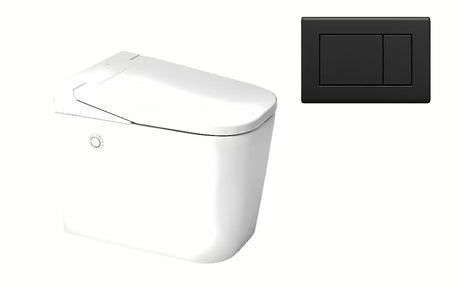 Stojeća WC Školjka SAT optimflush u bijeloj boji s vodokotlićem i zidnom tipkom za ispiranje.