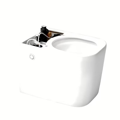 Stojeća WC Školjka SAT optimflush u bijeloj boji s vodokotlićem i zidnom tipkom za ispiranje.