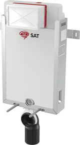 Plava podžbukni vodokotlić SAT pro viseća WC školjka s pocinčanim okvirom i dozatorom za WC školjke tablete.