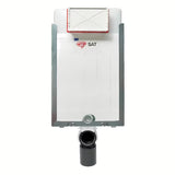 Plava podžbukni vodokotlić SAT pro viseća WC školjka s pocinčanim okvirom i dozatorom za WC školjke tablete.