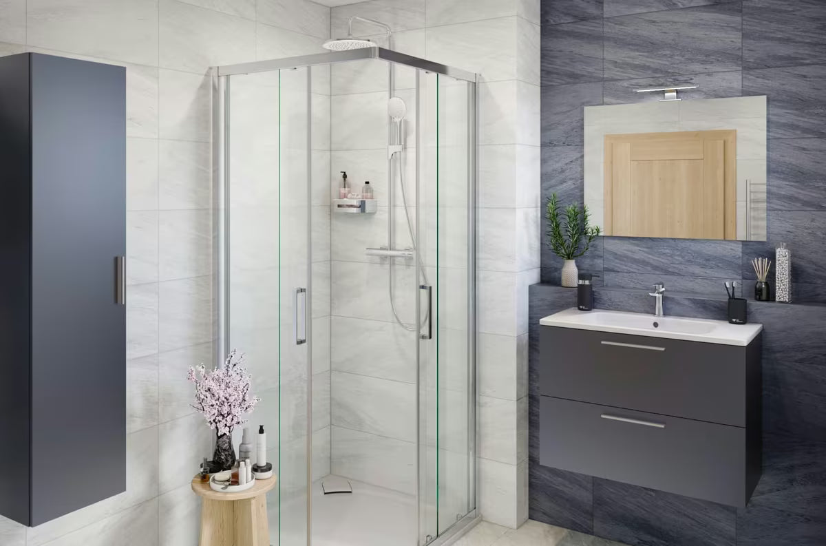 Tuš polica SAT od nehrđajućeg čelika u krom izvedbi s uklonjivim bijelim plastičnim umetkom