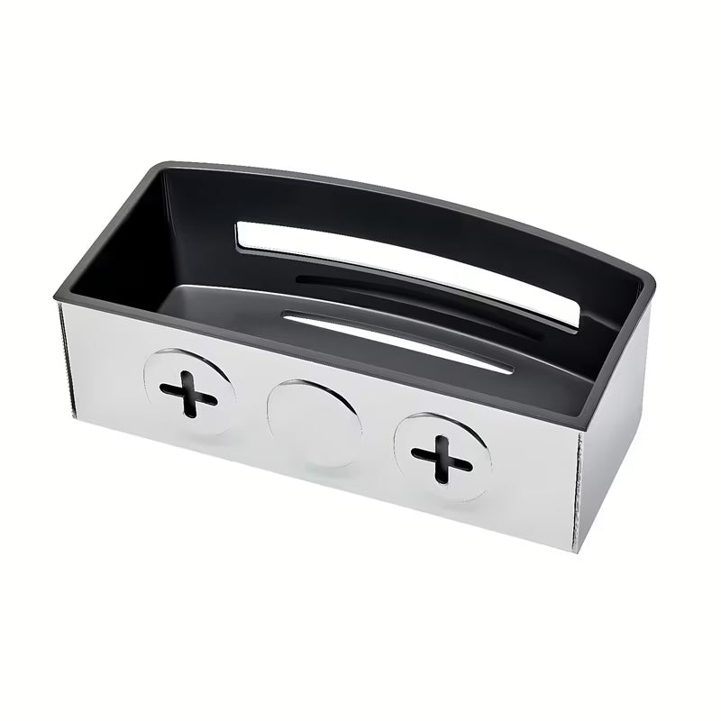 Inox tuš polica SAT Chrome u krom izvedbi s uklonjivim crnim plastičnim umetkom.