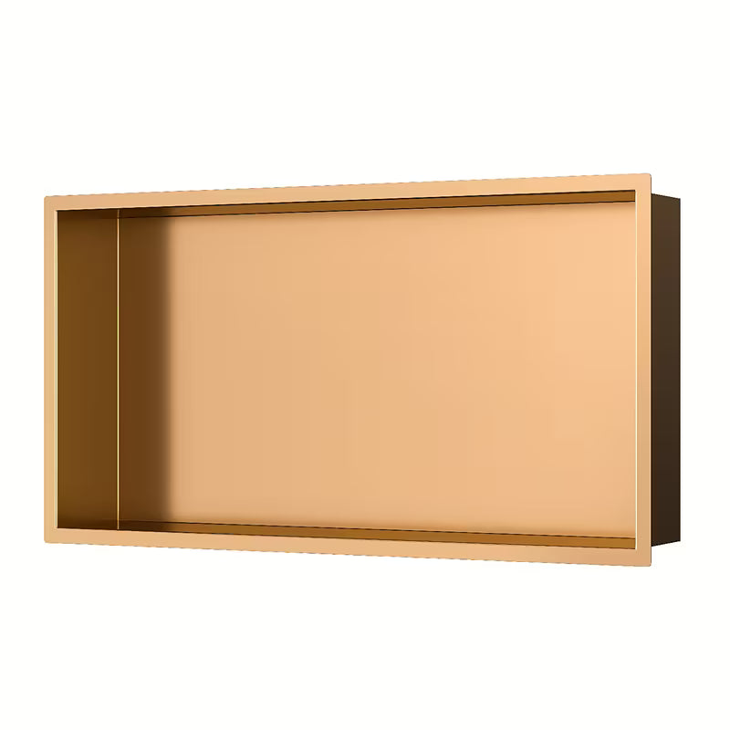 Ružičasto-zlatna ugradbena polica SAT Aurum od nehrđajućeg čelika 304 s okvirom oko niše.