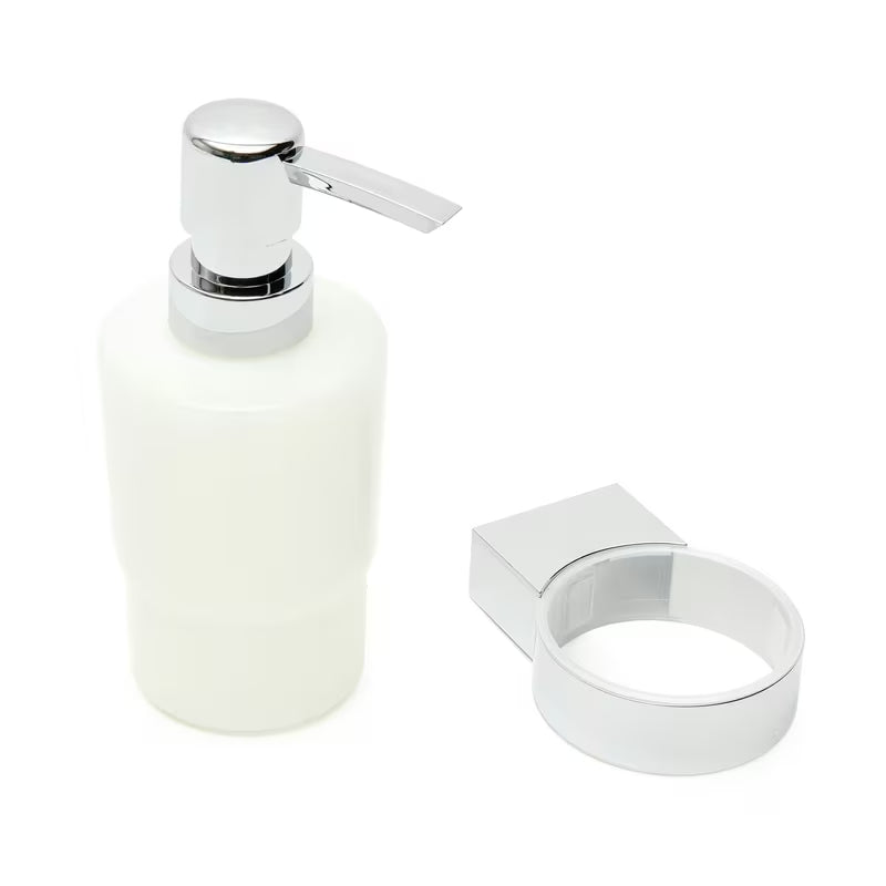 Zaobljeni kromirani dozator sapuna SAT Project s plastičnom posudom