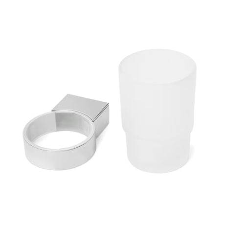 Samostojeći  držač čaša SAT Project u kromiranoj izvedbi s čašom od satiniranog stakla.