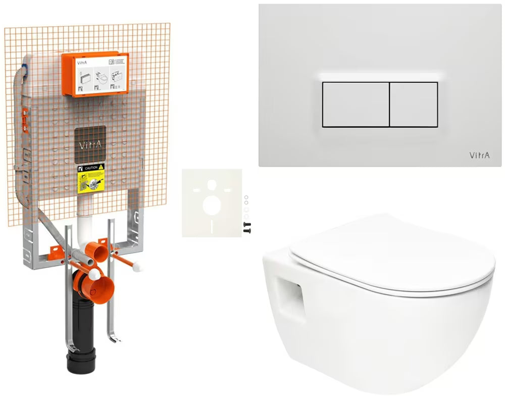 Viseći WC set SAT Project s ugradbenim modulom, vodokotlićem Vitra, tipkom za ispiranje i sjedalom