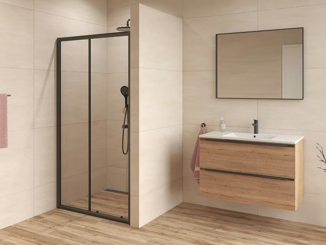 Klizne tuš vrata SAT Project 140 cm u crnoj boji s prozirnim sigurnosnim staklom
