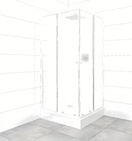 Kvadratna tuš kabina SAT Project 90x90 cm s bijelim profilima, kliznim vratima i tuš kadom