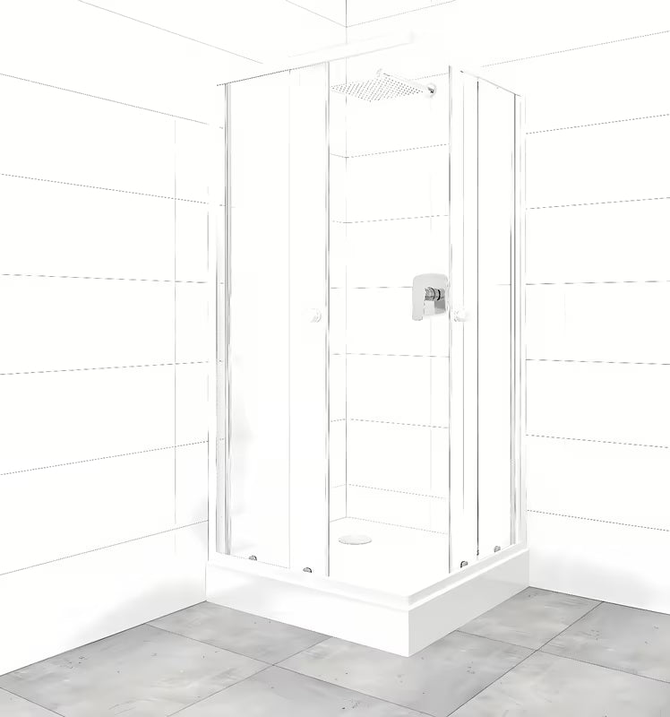 Kvadratna tuš kabina SAT Project 90x90 cm s bijelim profilima, kliznim vratima i tuš kadom