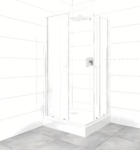 Kvadratna tuš kabina SAT Project 90x90 cm s bijelim profilima, kliznim vratima i tuš kadom