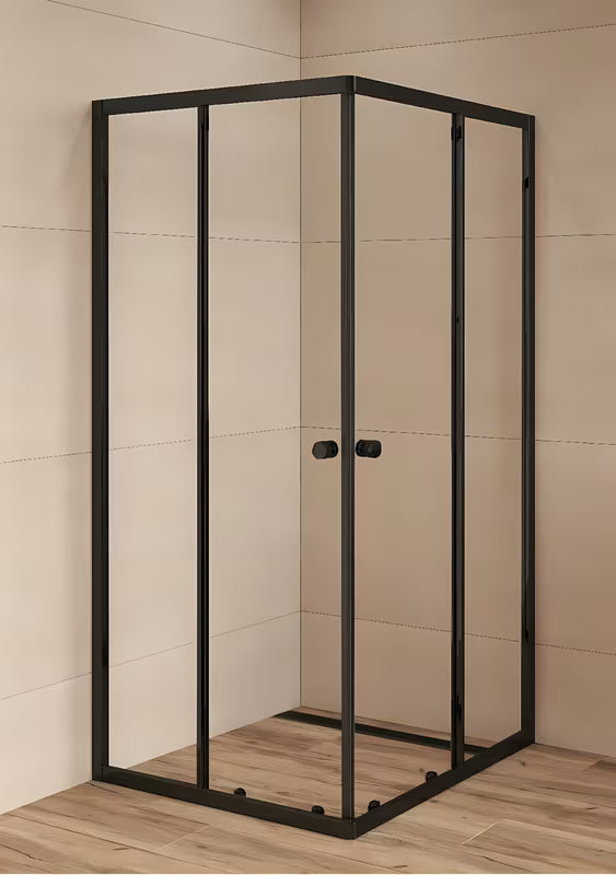 Kvadratni klizni tuš kabina SAT Project 90x90 cm s crnim profilima i prozirnim staklom