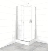 Kvadratna tuš kabina SAT Project 80x80 cm s tuš kadom, s prozirnim staklom i profilima u sjajnom kromu.