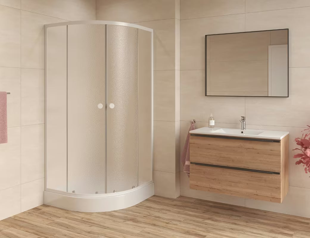 Polukružna tuš kabina SAT Project 90x90 cm s bijelim profilima i neprozirnim staklom chinchilla