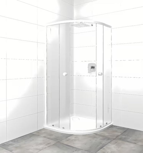 Polukružna tuš kabina SAT Project 90x90 cm s bijelim profilima i neprozirnim staklom chinchilla