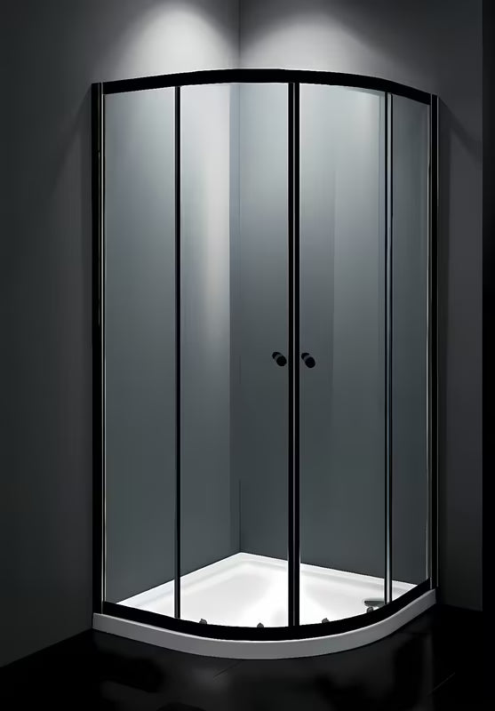 Polukružna tuš kabina SAT Project 80 x 80 cm u crnoj boji s kliznim vratima i prozirnim staklom