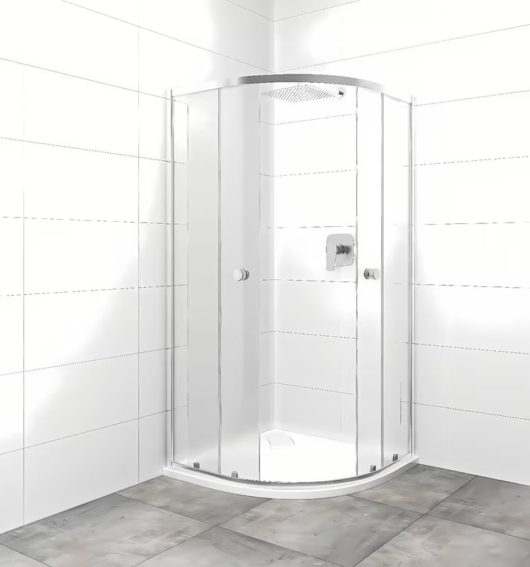 Polukružna tuš kabina SAT Project 90x90 cm s kliznim vratima, sjajnim kromom i staklom chinchilla