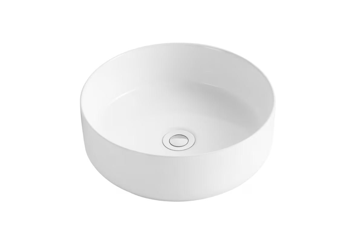 Okrugli keramički umivaonik na ploču SAT Project u bijeloj boji, promjer 36 cm