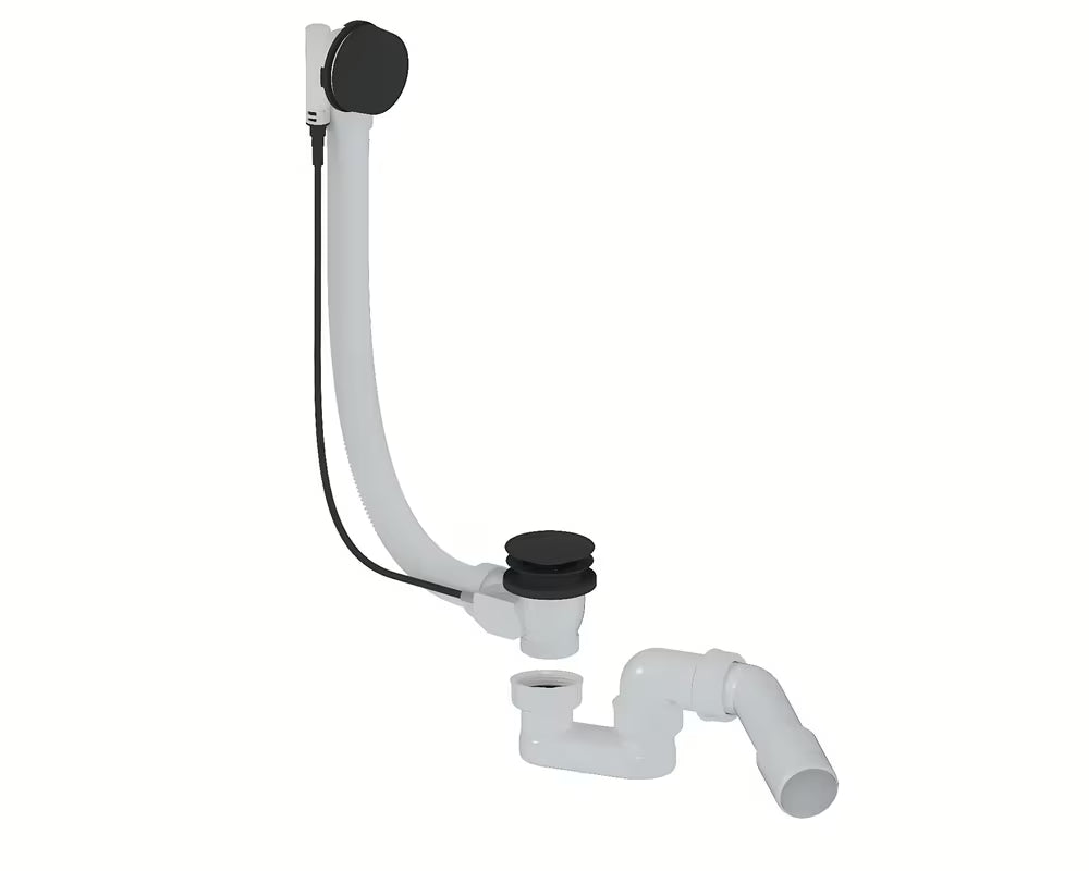 Odljevno preljevna Garnitura Za Kadu SAT Project u mat crnoj boji s punjenjem kroz preljev i sifonom sa zakretnim koljenom.