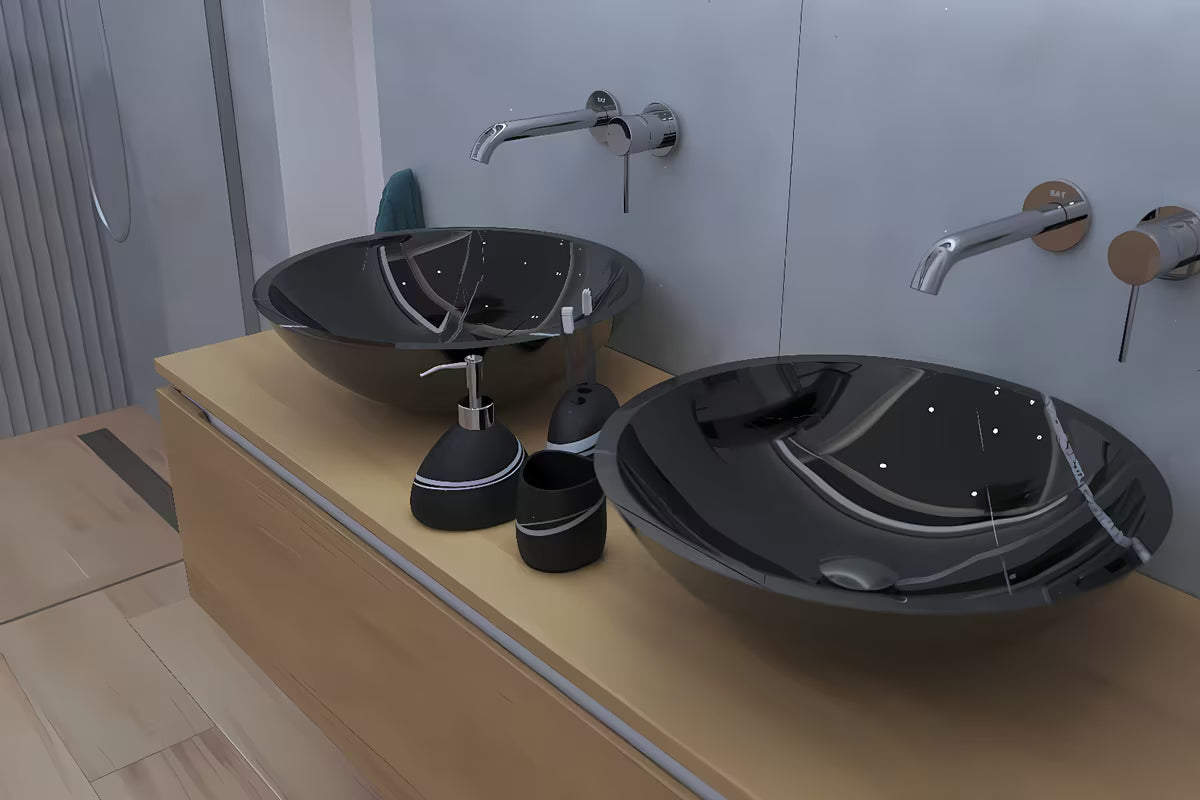 Umivaonik na ploču SAT Purity od pravog crnog mramora dimenzija 43 x 43 cm bez preljeva.