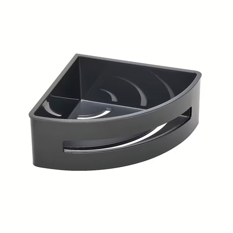 Kutna nehrđajuća polica za tuševi SAT u mat crnoj izvedbi s uklonjivim plastičnim umetkom.