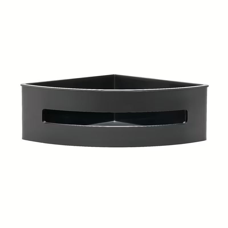 Kutna nehrđajuća polica za tuševi SAT u mat crnoj izvedbi s uklonjivim plastičnim umetkom.