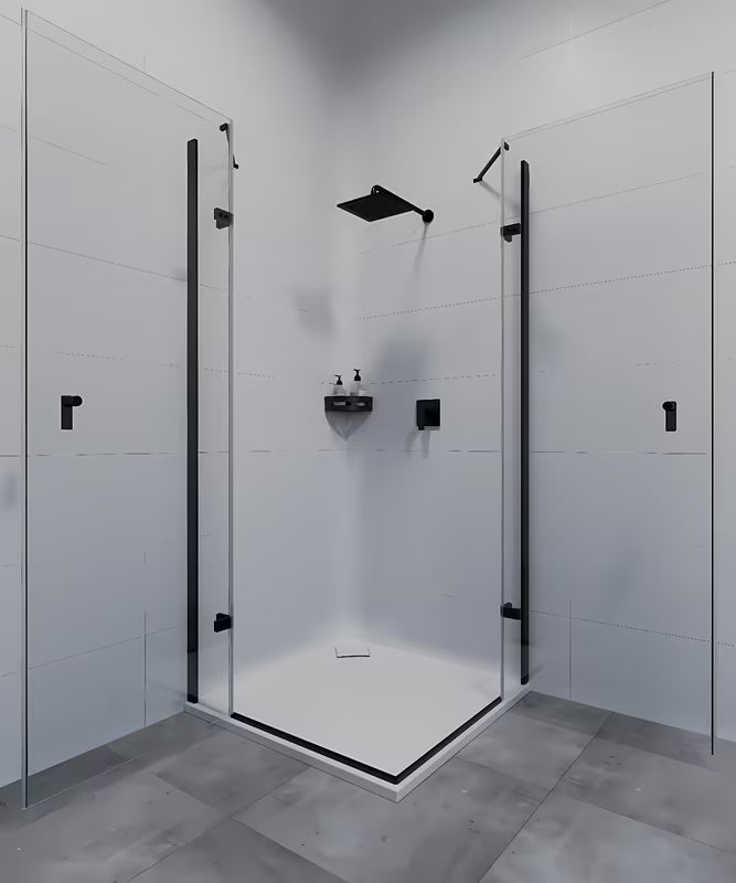 Kutna nehrđajuća polica za tuševi SAT u mat crnoj izvedbi s uklonjivim plastičnim umetkom.