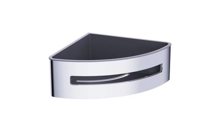 Kutna tuš polica SAT Chrome od nehrđajućeg čelika u krom izvedbi s crnim plastičnim umetkom.