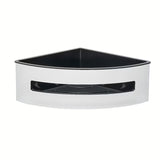 Kutna tuš polica SAT Chrome od nehrđajućeg čelika u krom izvedbi s crnim plastičnim umetkom.